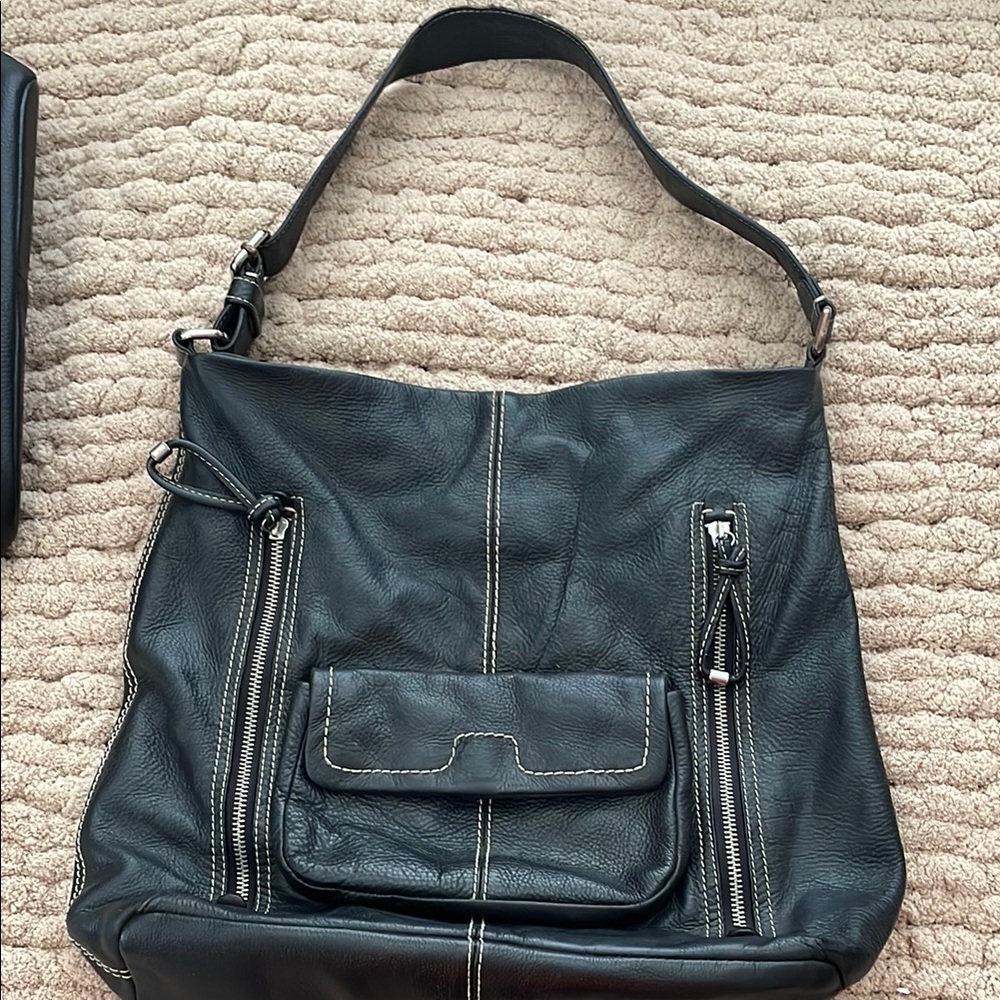 Banana Republic Beige and Black Leather Trim Bag
